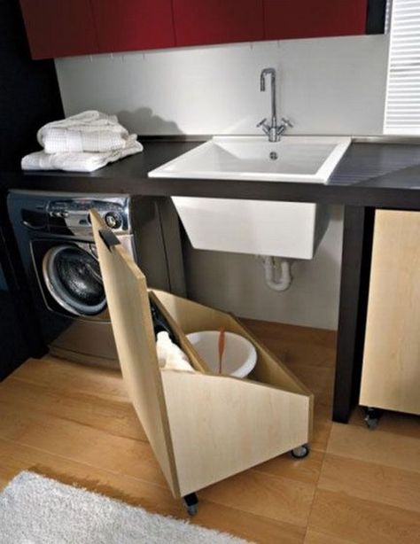 Creative Under Sink Storage Ideas - Hative Under Sink Storage Ideas, Laundry Room Organization Storage, Room Storage Diy, Unit Design, Modern Laundry Rooms, Under Sink Storage, Bench Ideas, Sink Storage, Small Laundry