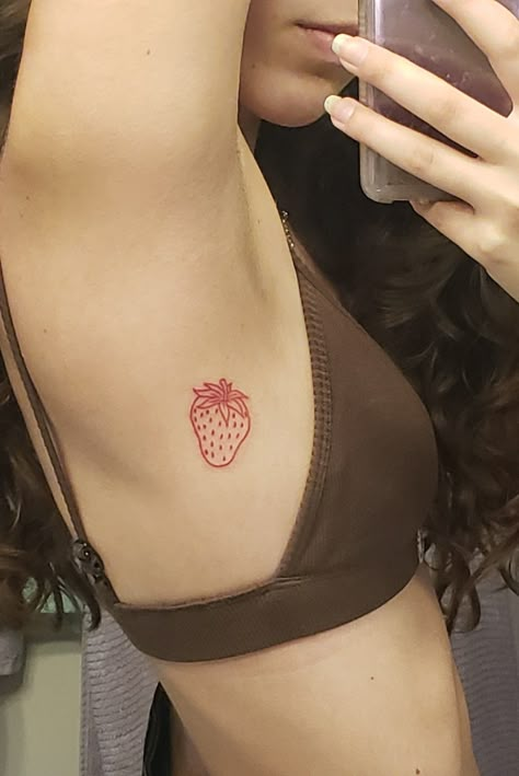 Strawberry Tattoo Linework, Line Work Strawberry Tattoo, Straw Berry Tattoo, Red Strawberry Tattoo, Strawberry Tattoo Minimalist, Tattoo Strawberry, Strawberry Tattoos, Strawberry Tattoo, Minimal Tattoos