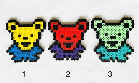 Grateful Dead Perler Beads, Alt Crafts, Pearled Bead, Bead Kandi, Bears Art, Bead Templates, Grateful Dead Bears, Kandi Inspo, Pony Bead Patterns