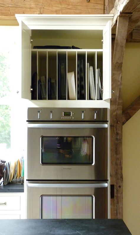 Kitchen Island Storage Ideas, Kitchen Island Storage, Cookie Sheets, Kitchen Cabinet Storage, Well Decor, Vertical Storage, Kitchen Redo, Trendy Kitchen, Kitchen Remodel Idea