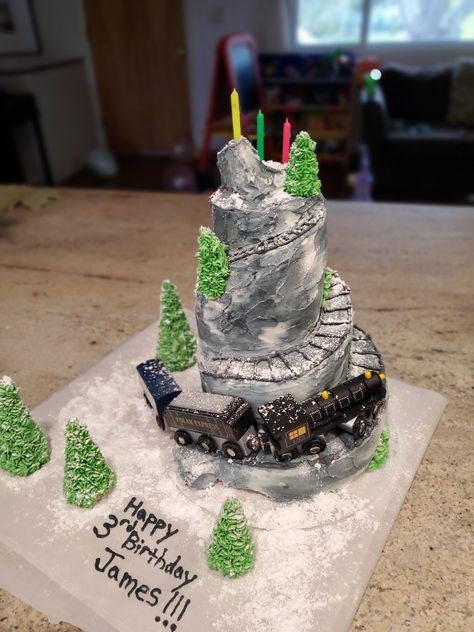 My 3 year old loves trains. I made this Polar Express cake for his birthday today. It was a hit! Definitely a lot of work, but it was worth the smiles 😊 Polar Express Gingerbread Train, Polar Express Gingerbread House, Polar Express Birthday Cake, Polar Express Cake, Polar Express Christmas Party, Mountain Cake, Train Birthday Cake, Polar Express Party, Gingerbread Train