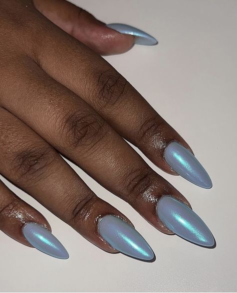 Grey Blue Chrome Nails, Denim Blue Chrome Nails, Nails Crome Blue, Winter Nails Chrome, Blue Chrome Winter Nails, Blue Chrome Snowflake Nails, Nails Chrome, Winter Nails, Nails