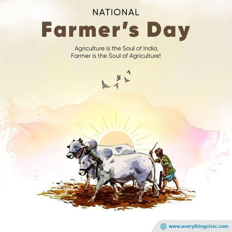 Agriculture is the Soul of India, Farmer is the Soul of Agriculture! Jawan (Soldier) and Kisan (Farmer) play a pivotal role in making our lives more secure and healthier. On this day, let's meet and wish hardworking and enthusiastic farmers of our nation a 'Happy Farmers Day! #HappyFarmersDay #KisanDiwas #ThankYouFarmers #FarmersAreHeroes #FarmerFriday National Farmers Day, Farmers Day, The Soul, Agriculture, Farmer, Soldier, India