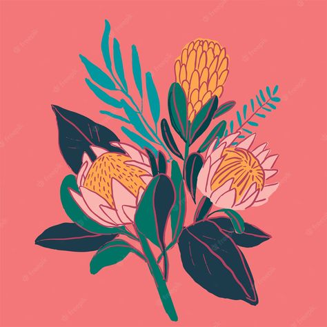 Premium Vector | King protea hand drawn Tropical Art Print, Rose Gold Texture, King Protea, Watercolor Paper Texture, Protea Flower, Australian Native Flowers, Flower Outline, Line Sketch, Illustration Blume