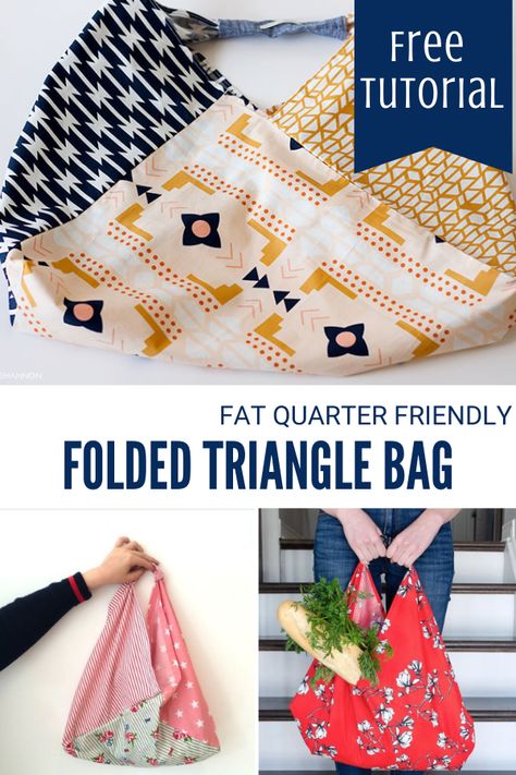 Folded Triangle Fat Quarter Bag – Sewing With Scraps Fat Quarter Bag, Sewing With Scraps, Quick Projects, Bento Bag, Origami Bag, Tote Bag Tutorial, Triangle Bag, Bento Bags, Straight Line