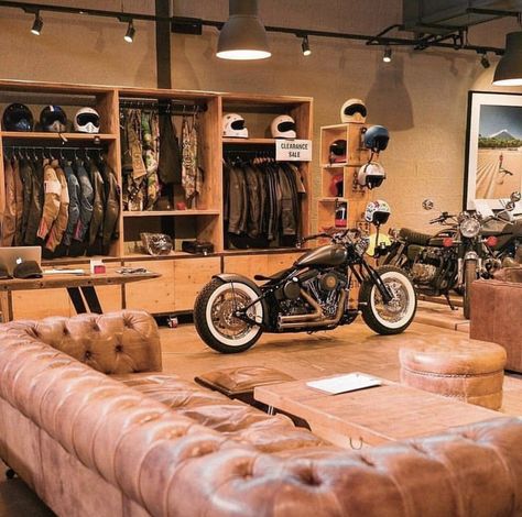 Motorcycle Living Room, Motorbike Showroom, Mudroom Dog Room, Garage Shoe Storage, Motorcycle Display, Black Garage Doors, Yamaha Bobber, Garage Sale Tips, Garage Sale Signs