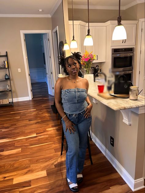 #fashion #denim #denimstyle #denimoutfits #denimondenim #corset #corsetoutfitcasual #concert blackgirlshairstyles #locstyles #locs #locstylesforwomen #blackgirlfashion #blackgirloutfits #blackgirlsummeroutfits #college #summeroutfit #platform #sandals #zaraoutfit #zara #jeans #jeansoutfit Corset Outfit Casual, Black Women Locs, Black Women With Locs, Concert Outfit Black Women, Concert Outfit Black, Women With Locs, Women Locs, Outfit Black Women, Zara Outfit