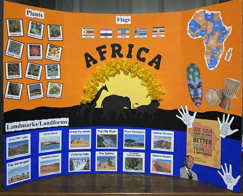 Africa Crafts For Kids, Africa Activities For Kids, Africa Activities, Eric Carle Classroom, Africa Craft, Geography Project, Around The World Theme, Africa Day, Interactive Bulletin Board