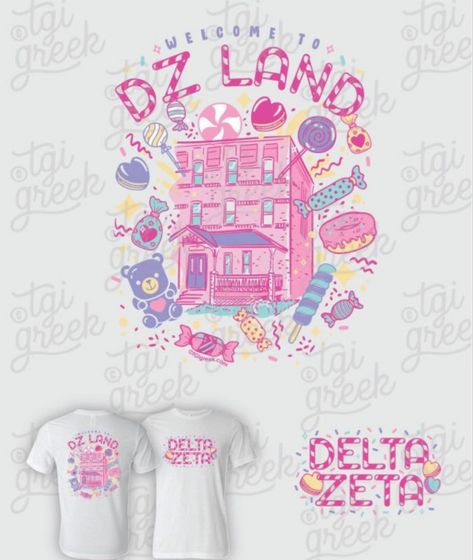 Candyland Shirts Design, Sorority Mixer Themes, Sorority Social Themes, Mixer Themes, Sorority Tshirt Designs, Phi Mu Shirts, Panhellenic Recruitment, Sorority Socials, Kappa Delta Chi