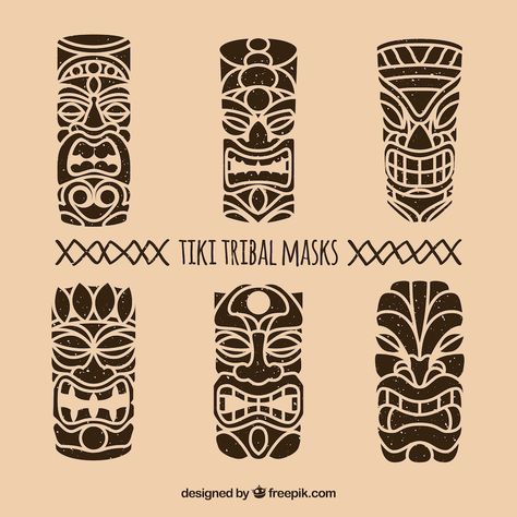 Free Vector | Set of hand drawn tribal masks Tiki Masks, Tiki Tattoo, Tiki Faces, Tiki Statues, Surf Vintage, Tiki Totem, Mask Drawing, Didgeridoo, Tiki Art