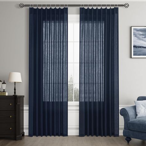 Amazon.com: Joywell Linen Pinch Pleated Window Curtains 84 Inch Long,Back Tab Clip Rings Semi Sheer Light Filtering Drapes with Hooks for Bedroom Living Room Decor,W50 x L84,Navy Blue,2 Panels Set : Home & Kitchen Navy Curtains Bedroom, Navy Curtains, Navy Kitchen, Boy Girl Room, Pinch Pleat Curtains, Drape Panel, Marco Island, Pleated Curtains, Curtain Lights