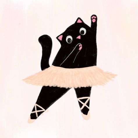 Cat Ballerina, Animal Ballerina, Refugee Art, Ballerina Illustration, Ballet Illustration, Spring Moodboard, Ballerina Drawing, Cat Doodles, Class Inspiration