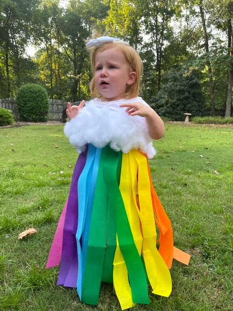 Weather Day Costume, Kids Rainbow Costume, Spring Costume Diy, Toddler Rainbow Costume, Diy Easy Kids Costumes, Easy Kids Costumes Diy, Rainbow Costume Kids, Spring Toddler Outfits, Diy Rainbow Costume