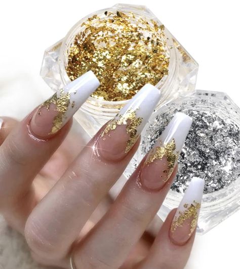 Powder Glitter Nails, Nail Art Chrome, Mirror Nails Powder, Holographic Glitter Nails, Confetti Nails, Gold Glitter Nails, Nail Art Glitter, Mirror Nails, Gold Nail