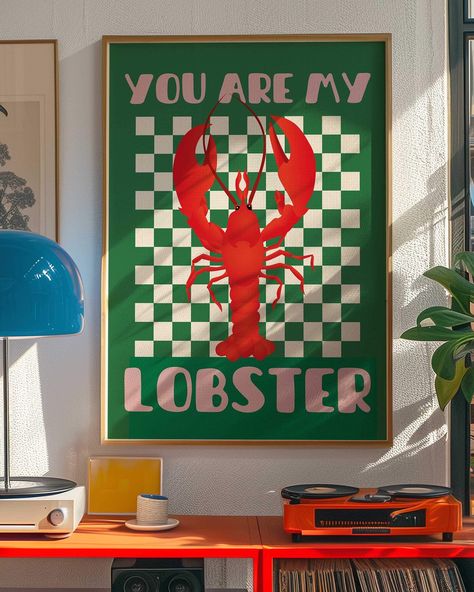 You Are My Lobster, Lobster Poster, Diy Tableau, Food Illustration Design, My Lobster, Lobster Print, Posters Uk, Painting Bedroom, Drawing Exercises