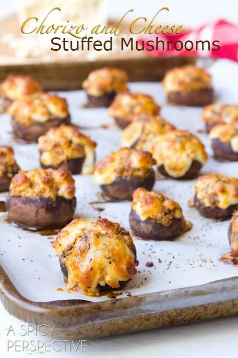 Chorizo and Cheese Stuffed Mushroom Recipe #holidays #appetizers #mushrooms #party Appetizers Mushrooms, Holidays Appetizers, Easy Stuffed Mushroom Recipe, Stuffed Mushroom Recipe, Cheese Stuffed Mushrooms, Chorizo Recipes, A Spicy Perspective, Mushroom Recipe, Stuffed Mushroom