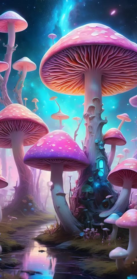 Space Fairy, Houses Wallpaper, Wild Mushroom Photography, Mushroom Wallpaper, Digital Art Gallery, Research Lab, Fairy Houses, Home Wallpaper, 5d Diamond Painting