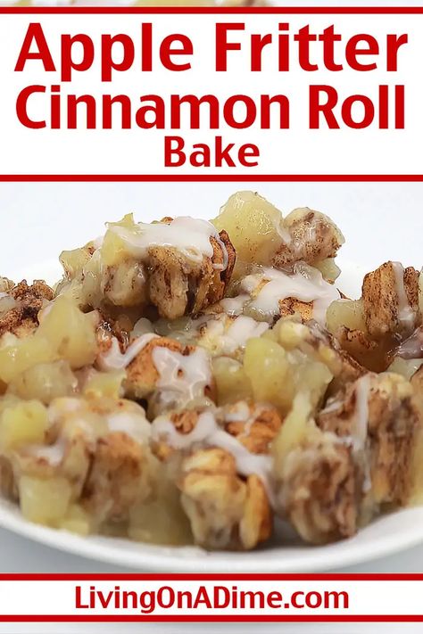 Easy and delicious, our Apple Fritter Cinnamon Roll Bake is made with store-bought ingredients and comes together fast. Apple fritter bake. Apple Fritter Cinnamon Roll, Baked Apple Fritter, Cinnamon Rolls Apple, Inexpensive Desserts, Apple Fritter Recipe, Canned Cinnamon Rolls, Biscuit Cinnamon Rolls, Soft Chewy Cookies, Cake Donuts Recipe