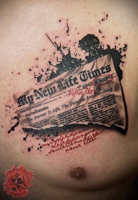 Newspaper Tattoo, Tattoo Budapest, New Tattoo Styles, Trash Polka Tattoo Designs, Simple Tattoos For Guys, Tattoo Lettering Design, Gangsta Tattoos, Leo Tattoos, Trash Polka Tattoo