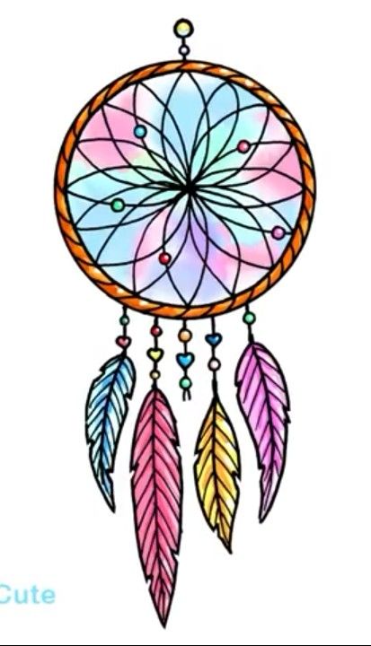 Easy Dream Catcher Drawing, How To Draw Dream Catcher, Drawings Of Dream Catchers, Dreamcatcher Drawing Easy, Dream Catcher Drawing Colorful, Draw Dream Catcher, Dream Catcher Easy, Dream Catcher Watercolor, Dream Catcher Sketch