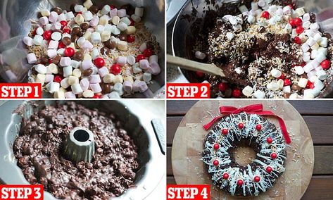 Rocky Road Christmas, Christ Centered Christmas Gifts, Christmas Rocky Road, Chocolate Wreath, Christmas Ice Cream Cake, Christmas Afternoon Tea, Piano Cakes, Christmas Ice Cream, Edible Christmas Gifts