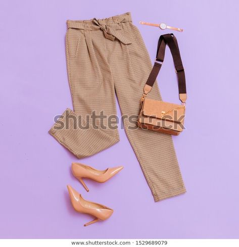 Vintage Flat Lay Look Checkered Trousers Stock Photo (Edit Now) 1529689079 Trouser Photography, Flat Lay Photography Clothing, Online Thrift Shop, Flat Lay Photography Fashion, Checkered Trousers, Fashion Promotion, Vintage Flats, Flat Lay Photography, Clothing Photography