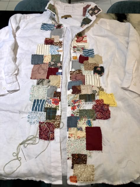 Costuming Brianna from Outlander: Season 4 (Patchwork Shirt) – Red Shoes. Red Wine. Outlander Season 4, Altered Clothing, Patchwork Clothes, Upcycled Textiles, Recycled Clothing, Patchwork Shirt, Altered Couture, Linen Shirt Dress, Embellished Jeans