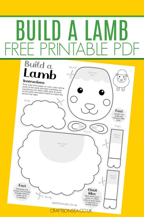 Build A Lamb Craft (FREE Printable) Passover Lamb Craft, Lamb Template Free Printable, Easter Lamb Craft, Sheep Template Free Printable, Lamb Crafts, Lamb Template, Paper Activities, Sheep Craft, Lamb Craft