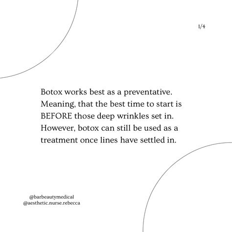 Curious about when the right time to start Botox is? Swipe as Nurse Rebecca takes you through it 💉✨ Send us a dm to book a free consultation! #botox #torontobotox #filler #torontomedspa #torontoinjector Deep Wrinkles, Med Spa, Right Time, Free Consultation, Wrinkles, To Start, Meant To Be, Medical, Bar