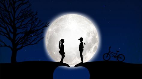 Download wallpaper 1920x1080 children, silhouettes, love, moon, romance full hd, hdtv, fhd, 1080p hd background Hd Love, Love Story, Laptop, Moon, Wallpapers