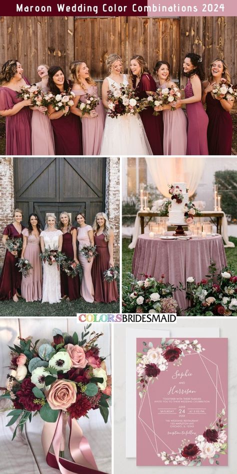 Cranberry Red Wedding Colors, September Wedding Themes Color Palettes, Bridal Colour Combination, Wine Wedding Theme Color Schemes, Burgundy Color Scheme Wedding, Late May Wedding Colors, Dusty Rose And Mauve Bridesmaid Dresses, Feb Wedding Colors, Wedding Colors With Burgundy