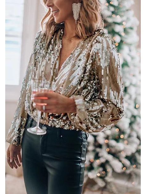 Outfit Comfortable, Party Blouse, Sequin Shirt, Party Kleidung, Loose Outfit, Cooler Weather, Women Shirts Blouse, Party Tops, Sequin Top