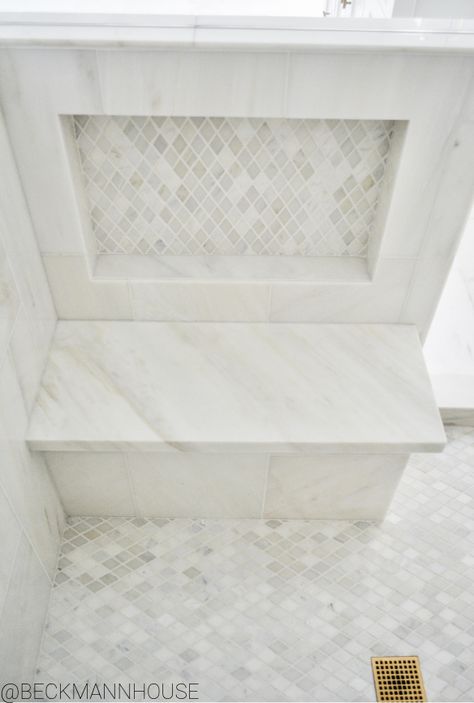 Modern French Home, White Marble Shower, Master Bath Shower, Marble Showers, Master Shower, French Home, Modern French, Master Bath Remodel, Shower Niche