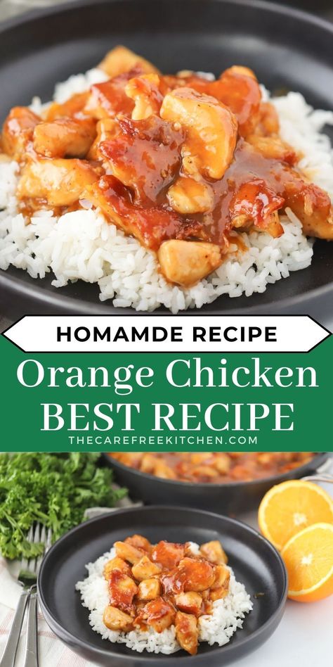 This Homemade Orange Chicken recipe makes it easy to enjoy the Chinese food take-out classic anytime you want. Our version is made with crispy bite-sized pieces of chic Orange Marinated Chicken, How To Make Orange Chicken, Home Made Orange Chicken, Orange Juice Chicken Recipe, Orange Chicken Recipe Easy, Orange Juice Chicken, Homemade Orange Chicken, Baked Orange Chicken, Orange Chicken Sauce