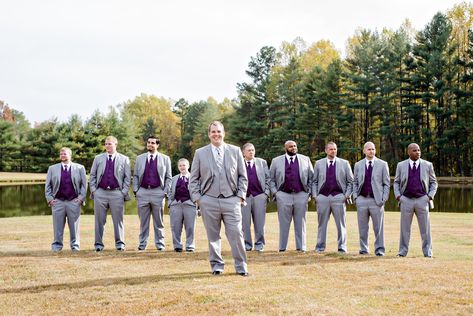 Purple Groomsmen Suits, Groomsmen Attire Purple, Purple Groomsmen, Gray Groomsmen, Gray Groomsmen Suits, Lavender Wedding Theme, Wedding Groomsmen Attire, Purple Wedding Decorations, Groomsmen Grey