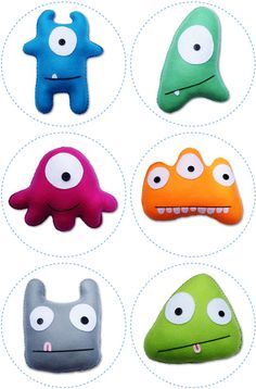 Stuffed Monster Patterns Free | homemade stuffed animals Monster Expressions, Homemade Stuffed Animals, Handmade Softies, Monster Pillows, Diy Monsters, Felt Monster, Baby Mobil, Diy Bebe, Ugly Dolls