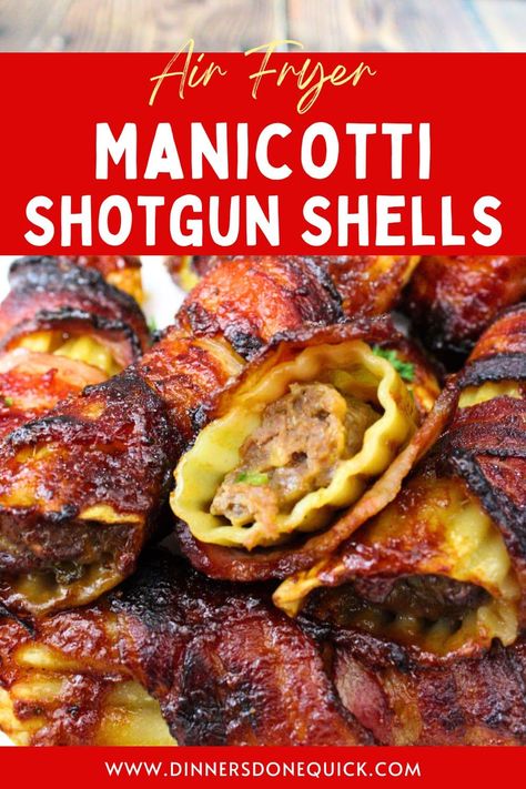 Craving a game-changing appetizer? Dive into the savory world of Air Fryer Shotgun Shells – where bacon-wrapped manicotti meets air fryer perfection! 🍽️ Discover an easy recipe that transforms your snacking experience. From the first bite to the last, savor the irresistible blend of flavors and textures, making every moment a culinary adventure. Ready to upgrade your appetizer game? Pin this simple recipe now! 🚀 Shotgun Shells Recipe, Stuffed Manicotti, Appetizers for Party, Appetizers Easy Air Fryer Manicotti, Bacon Wrapped Manicotti, Air Fryer Meals With Ground Beef, Oven Baked Shotgun Shells Recipe, Stuffed Manicotti Shells Recipe, Shotgun Shells Recipe, Smoked Shotgun Shells, Maple Bacon Brussel Sprouts, Stuffed Manicotti