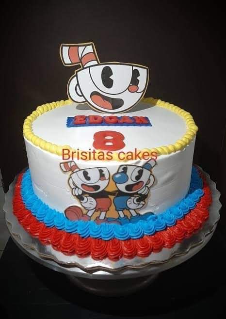 Cuphead Cake Ideas, Cuphead Cake, Peppa Pig Funny, Baby Shower Candy Bar, Cup Head, Cute Birthday Cakes, Birthday Board, 9th Birthday, Fondant Cake