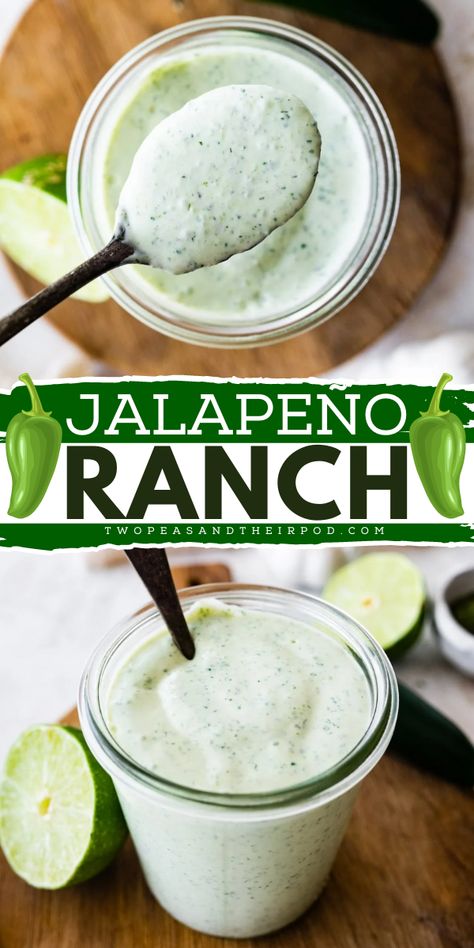 This homemade Jalapeño Ranch only takes 10 minutes to make. It’s made with plain Greek yogurt (or sour cream), jalapeño, cilantro, garlic, onion powder, dill, and fresh lime juice. Use as a dressing, sauce, or dip! Pork Spare Ribs Recipe, Jalapeño Ranch, Jalapeno Ranch Dressing, Ranch Dressing Dip, Cookie Cookbook, Slow Cooker Pasta, Ranch Recipe, Slow Cooker Desserts, Homecooked Meals