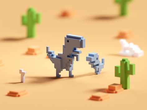 No Internet Dino (colored version) by Mohamed Chahin   #design #dribbblers #dribbble #b3d #voxels #3d Websites Design Inspiration, Ui Ux App, Seni Pop, No Internet, Websites Design, Isometric Art, Low Poly Art, 3d Artwork, Minecraft Designs