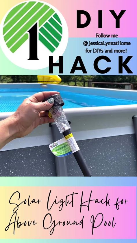 Solar Lights Around Above Ground Pool, Diy Pool Lighting Ideas, Lights Around Above Ground Pool, Pool Hacks Above Ground, Dollar Tree Pool Hacks, Above Ground Pool Hacks, Cheap Above Ground Pool, Above Ground Pool Lights, Solar Pool Lights