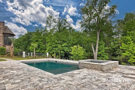 What Is Travertine? Pros and Cons of a Travertine Pool Deck Walnut Travertine Pool Deck, Luxury Pool Deck, Travertine Pool Deck, Travertine Pool Decking, Travertine Deck, Travertine Patio, Travertine Pavers, Travertine Pool, French Country Modern