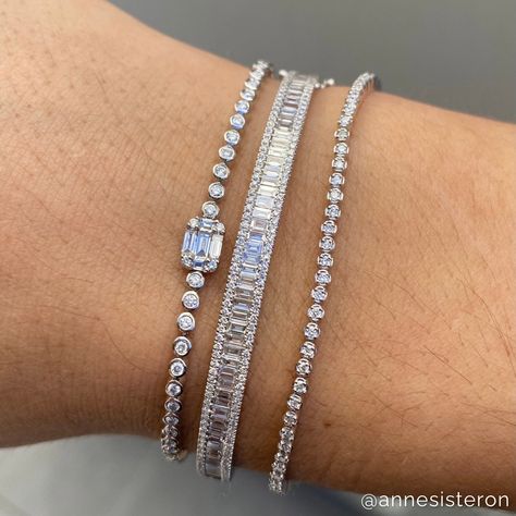 14KT Rose Gold Baguette Diamond Colette Bracelet-Anne Sisteron Wrist Stacks, Diamond Bracelet Design, Tennis Style, Gotta Patti, Stack Bracelet, Gold Number, Statement Jewellery, White Gold Bracelet, Classy Jewelry