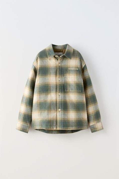 QUILTED CHECKED OVERSHIRT - Green | ZARA India Trench Jacket, Cardigan Sweater Dress, Cardigan Sweater Jacket, Shirt Blouses Tops, Leather Shirt, Trucker Jacket, T Shirt Vest, Trouser Jeans, Shirt Collar