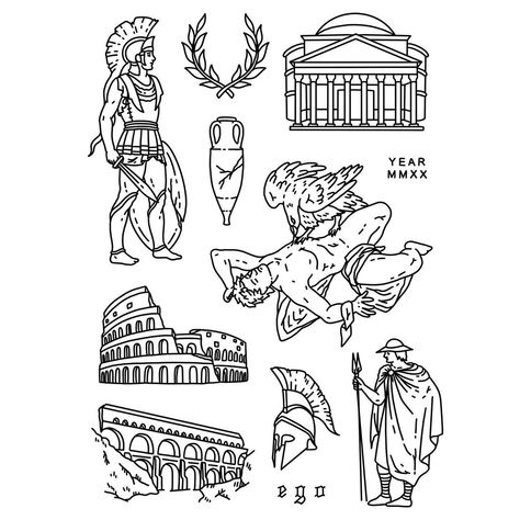 🌐 Ego Sum Lux Mundi 🌐 no Instagram: “Ancient times ✨ Which ancient civilization should i draw next? 🌐 #eslm #egosumluxmunditattoo #egosumluxmundi” Greece Tattoo, Roman Tattoo, Gladiator Tattoo, Small Back Tattoos, Stomach Tattoos Women, Zeus Tattoo, Small Chest Tattoos, Artwork Anime, Greek Mythology Tattoos