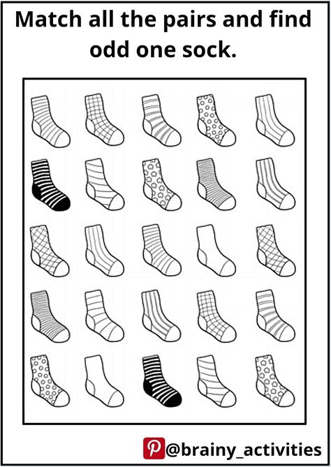 Find the odd one sock. Socks Matching Printable, Rocka Sockorna, Odd Socks Day, Fun Teacher Outfits, Awana Crafts, Primary School Activities, Brain Gym For Kids, Nursery Games, Silly Socks