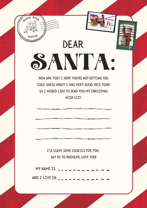 PDF Printable Red & White Vintage Christmas Santa Letter Christmas Wish List A PDF of your printable will be sent to your email address.  You can print this as many times as you like. Please do ask if you have any questions.  If you require a different design, please do let me know and I will be happy to help. Please let me know if your order is urgent and when you need it for. Thank you. Santa Wish List, Dear Santa Letter, Letter To Santa, Printable Letters, From Santa, Christmas Lettering, Santa Letter, Holiday Wishes, Father Christmas