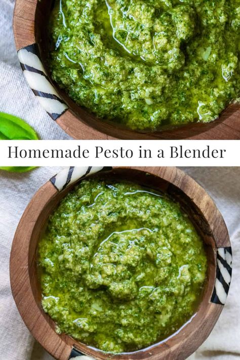 Making Homemade Pesto in a Blender is an easy way to enjoy this summery sauce without having to use a food processor. #EasyPestoRecipe #EasyRecipe #PestoRecipe #DinnerIdeas Pesto Sauce Recipe, Homemade Pesto Recipe, Homemade Pesto Sauce, Basil Pesto Recipes, Pantry Recipes, Night Recipes, How To Make Pesto, Homemade Pesto, Pesto Recipe