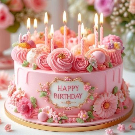 Happy Birthday Jenna, Happy Birthday Flower Cake, Happy Birthday Flowers Wishes, Vintage Birthday Cakes, Happy Birthday Cake Pictures, Birthday Wishes Flowers, Happy Birthday Wishes Images, Christmas Cake Decorations, Happy Birthday Photos