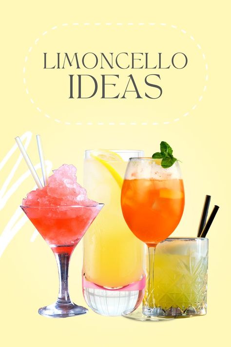 Limoncello Sunrise Recipe, Limoncello Cocktails Pitcher, What To Make With Limoncello, Limecello Cocktails, Drinks With Lemon Cello, Lemon Chelo Recipe, Limoncello Drinks Recipes, Limoncello Sangria Recipe, Lemonchello Drinks Cocktails